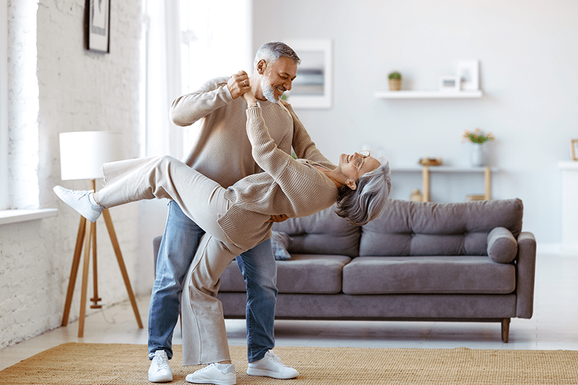 Keep moving. Romantic senior family couple 